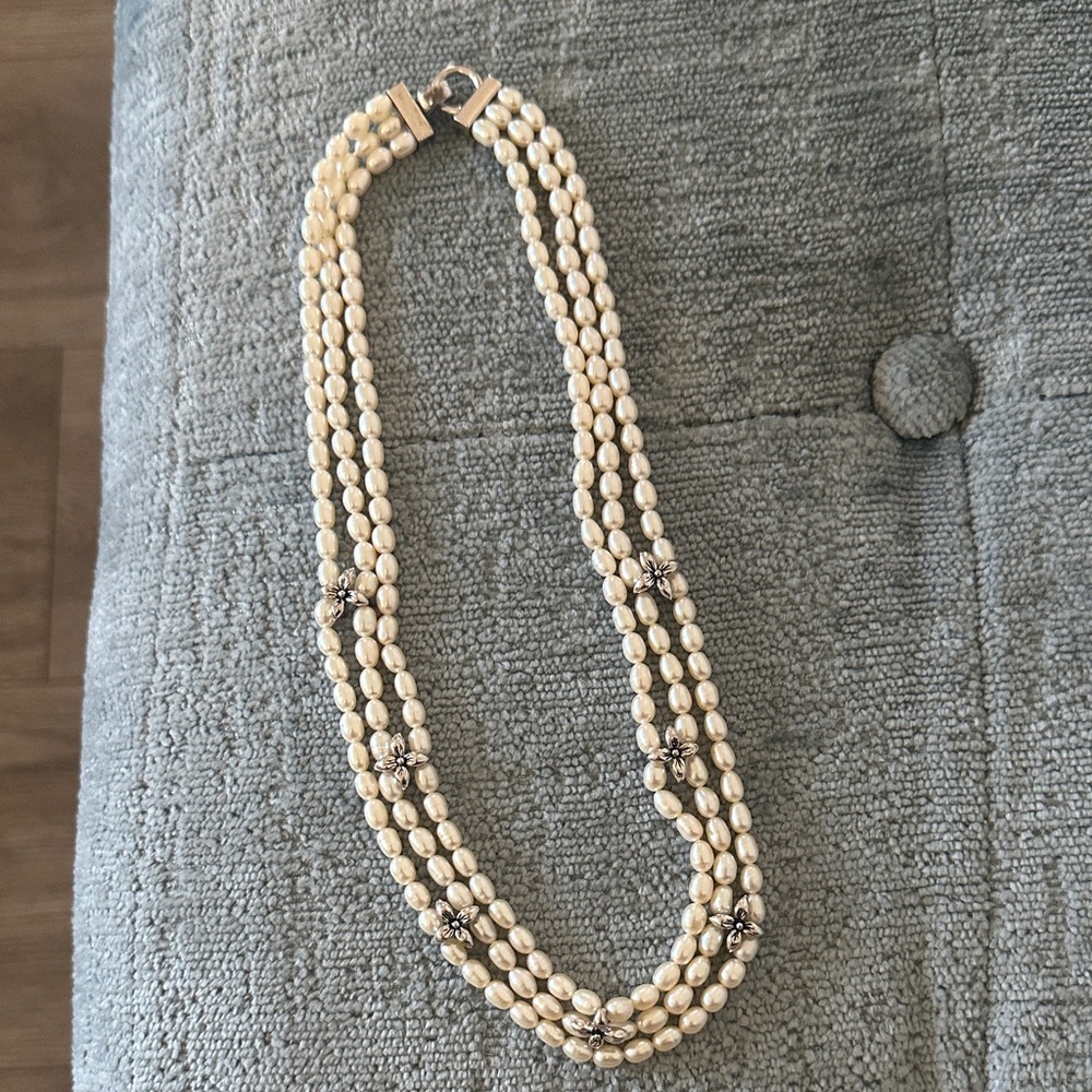 Three Strand Authentic Pearl Necklace